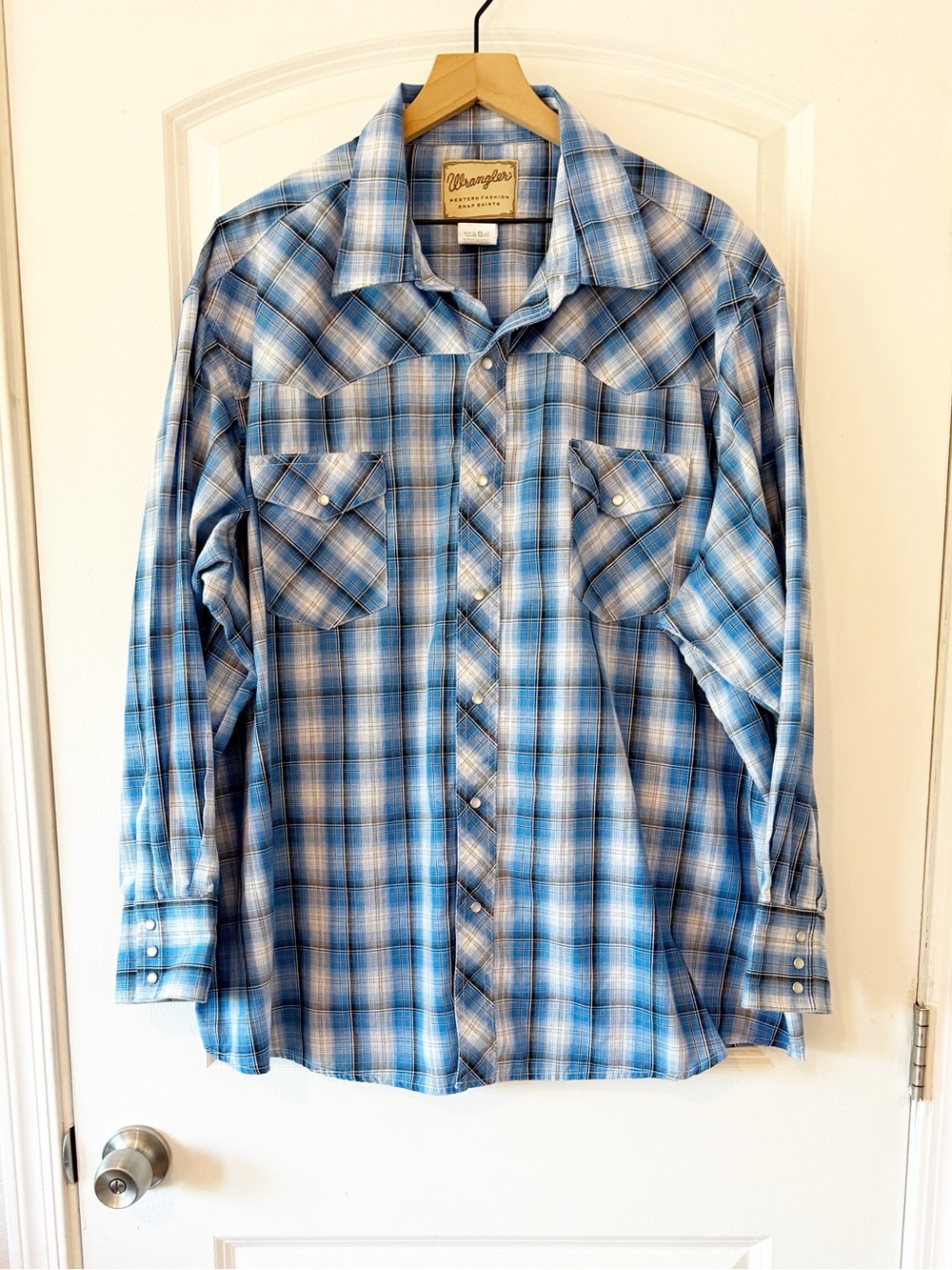 Wrangler Western Pearl Snap Button Down Shirt Blue Plaid 3XL